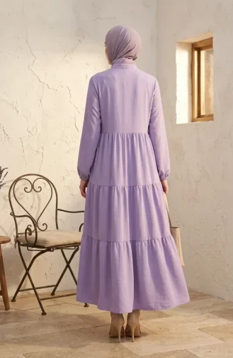 Aerobin Fabric Buttoned Layered Hijab Dress 4124-17 Light Lilac 4124-17