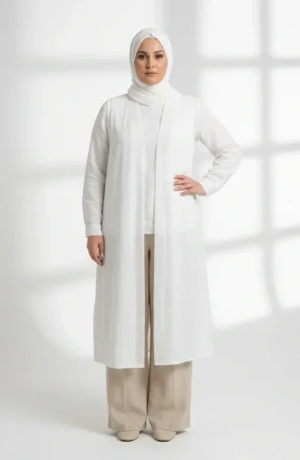 Seasonal Long Basic Vest Plus Size 8736-02 Cream 8736-02
