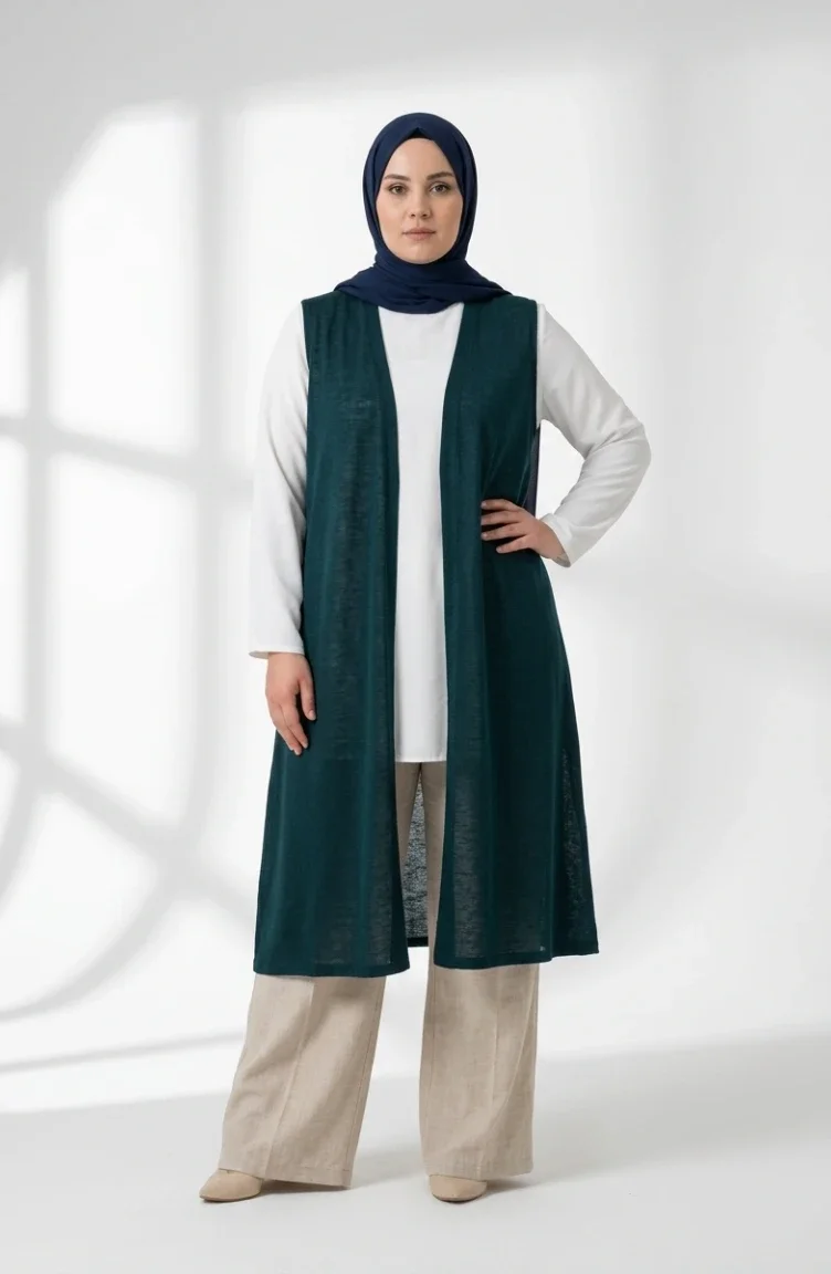 Seasonal Long Basic Vest Plus Size 8747A-02 Emerald Green 8747A-02