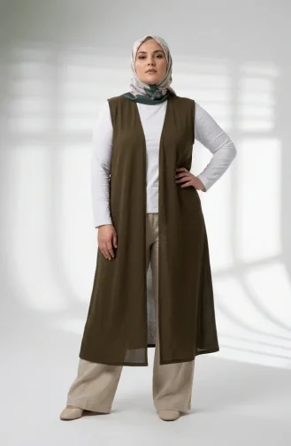 Saisonale Lange Basic-Weste In Übergröße 8747A-03 Khaki 8747A-03