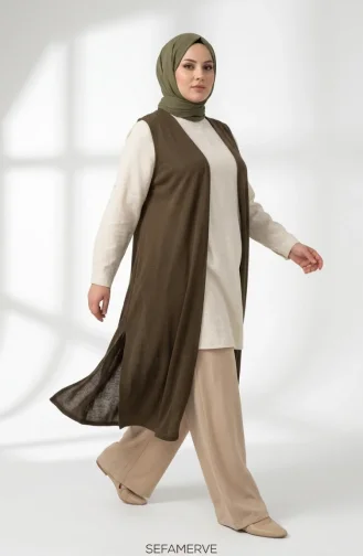 Saisonale Lange Basic-Weste In Übergröße 8747A-03 Khaki 8747A-03