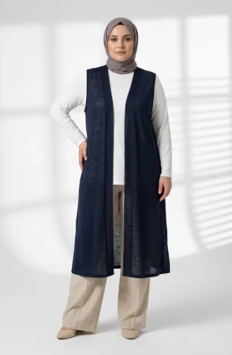 Seizoensgebonden Lange Basic Vest Plus Size 8747A-04 Marineblauw 8747A-04