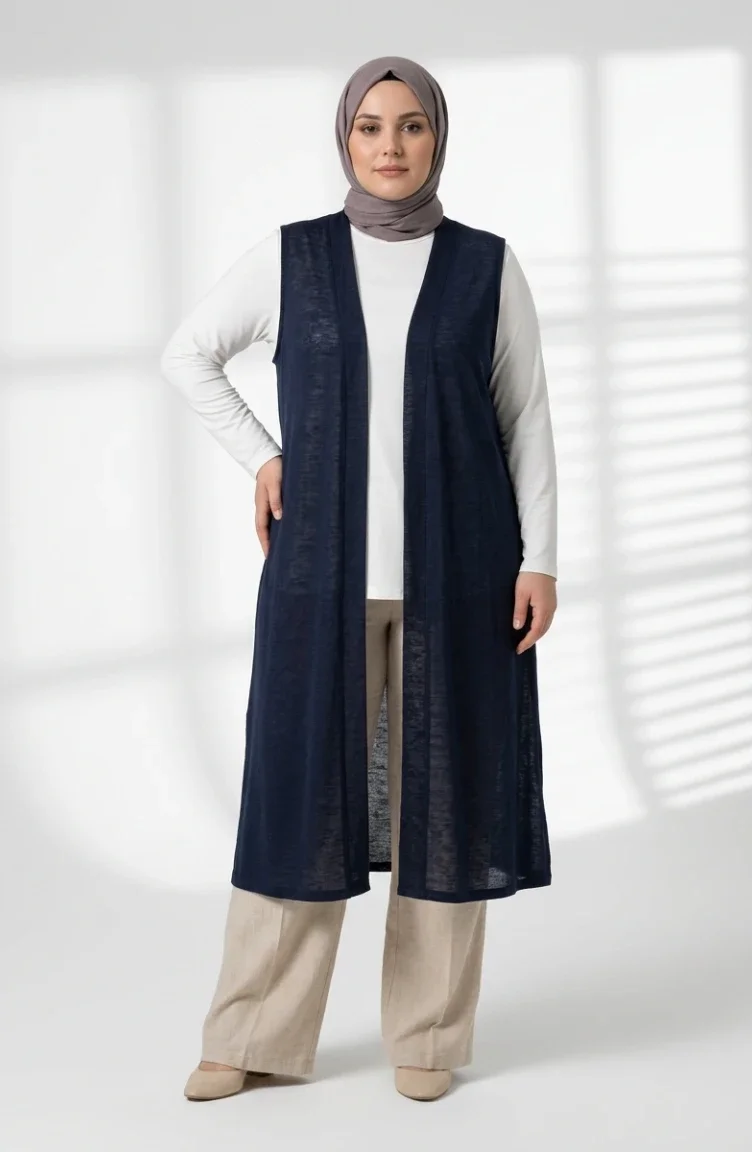 Seizoensgebonden Lange Basic Vest Plus Size 8747A-04 Marineblauw 8747A-04