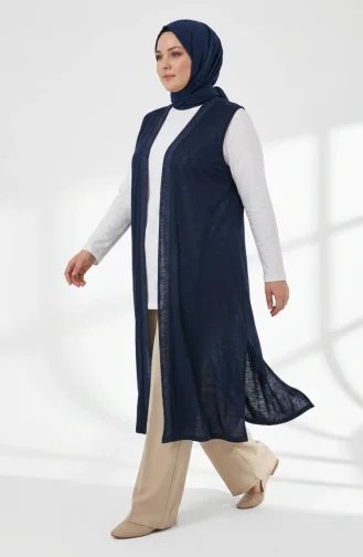 Seizoensgebonden Lange Basic Vest Plus Size 8747A-04 Marineblauw 8747A-04