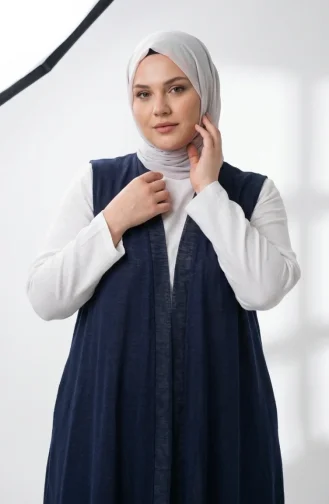 Seizoensgebonden Lange Basic Vest Plus Size 8747A-04 Marineblauw 8747A-04