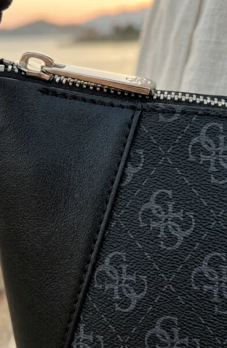 Patterned Leather Shoulder Bag 4002-01 Navy Blue 4002-01