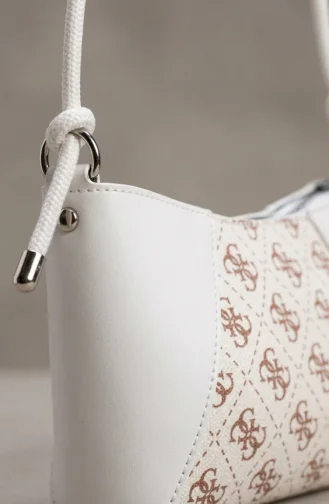 Patterned Leather Shoulder Bag 4002-03 White 4002-03
