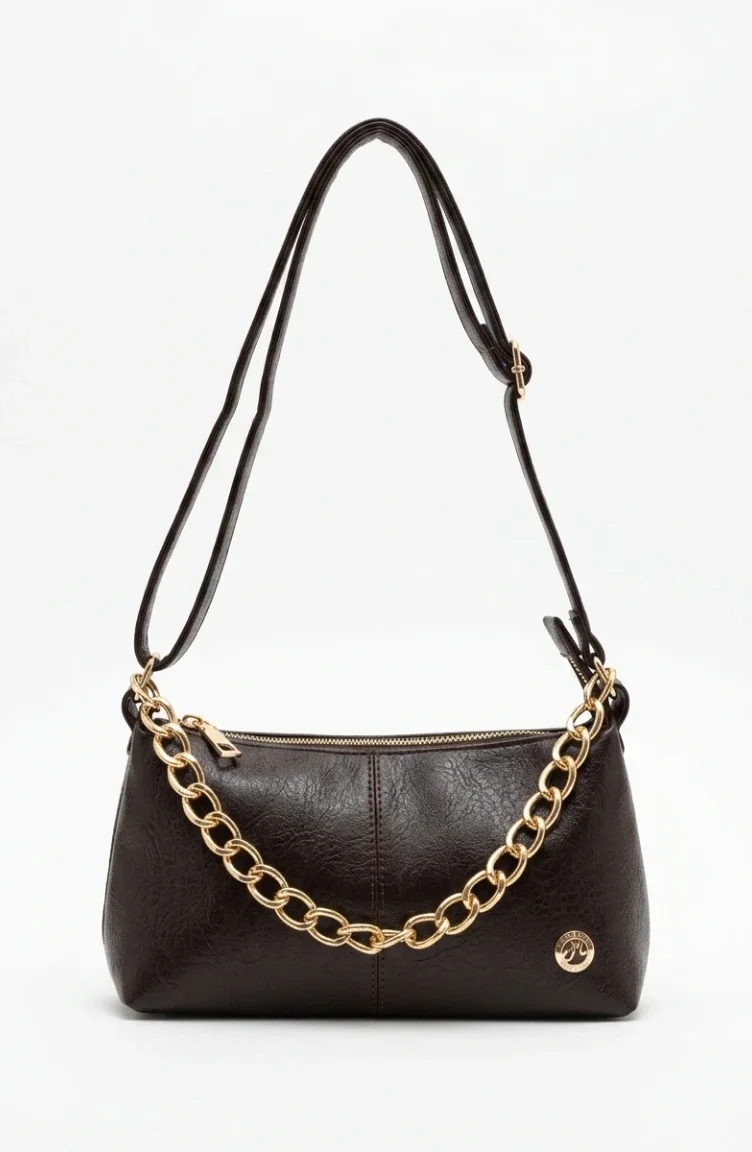 Schoudertas Met Kettingdetails En Imitatieleerlook 4005-01 Bruin 4005-01