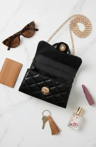 Gesteppte Schultertasche Aus Kunstleder 4026-05 Schwarz 4026-05