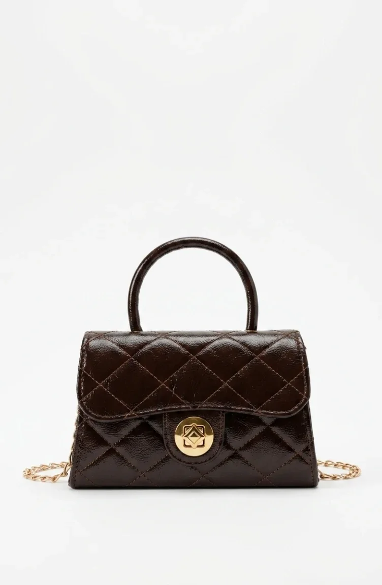 Quilted Faux Leather Shoulder Bag 4026-07 Brown 4026-07