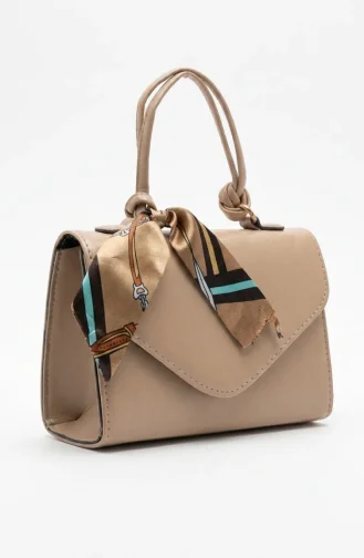 Schultertasche Aus Kunstleder Mit Schal-Detail Modell 4042-02 Farbe: Milky Coffee 4042-02