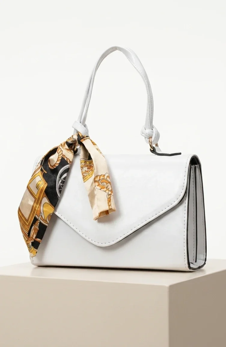 Scarf Detail Faux Leather Shoulder Bag 4042-05 White 4042-05
