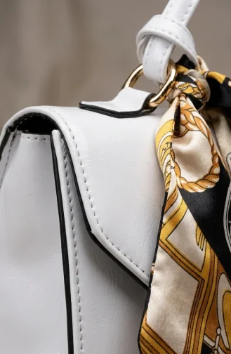 Scarf Detail Faux Leather Shoulder Bag 4042-05 White 4042-05
