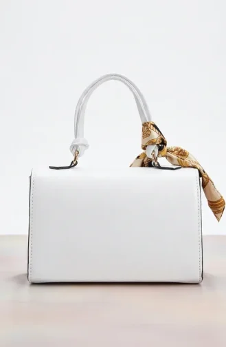 Scarf Detail Faux Leather Shoulder Bag 4042-05 White 4042-05
