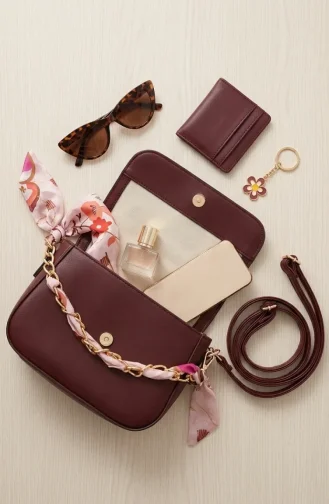 Shawl Strap Leather-Look Shoulder Bag 4043-02 Burgundy 4043-02