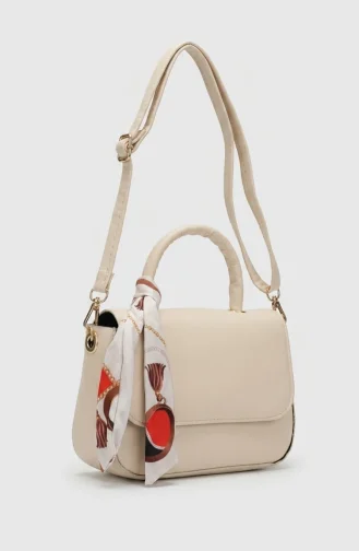 حقيبة كتف أنيقة من الجلد الصناعي مزينة بتفاصيل وشاح، لون بيج، رقم الموديل 4044-01 4044-01