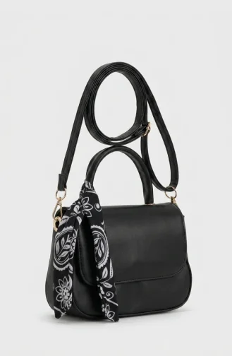 Stylish Scarf Detail Faux Leather Shoulder Bag 4044-02 Black 4044-02