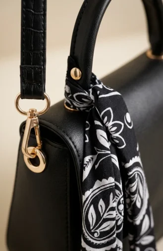 Stylish Scarf Detail Faux Leather Shoulder Bag 4044-02 Black 4044-02