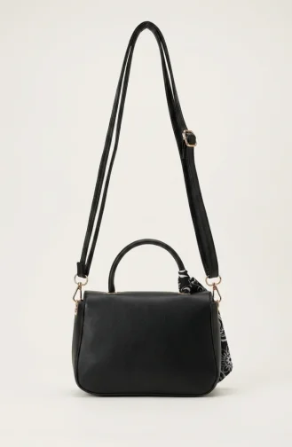 Stylish Scarf Detail Faux Leather Shoulder Bag 4044-02 Black 4044-02