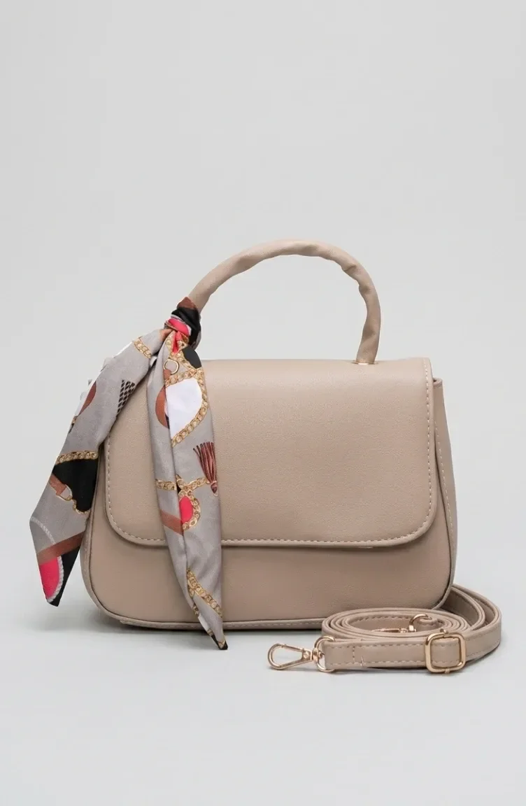 Stylish Scarf Detail Faux Leather Shoulder Bag 4044-06 Mink 4044-06