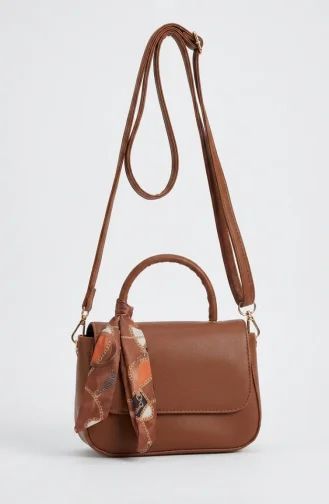 Stylish Scarf Detail Faux Leather Shoulder Bag 4044-08 Tan 4044-08
