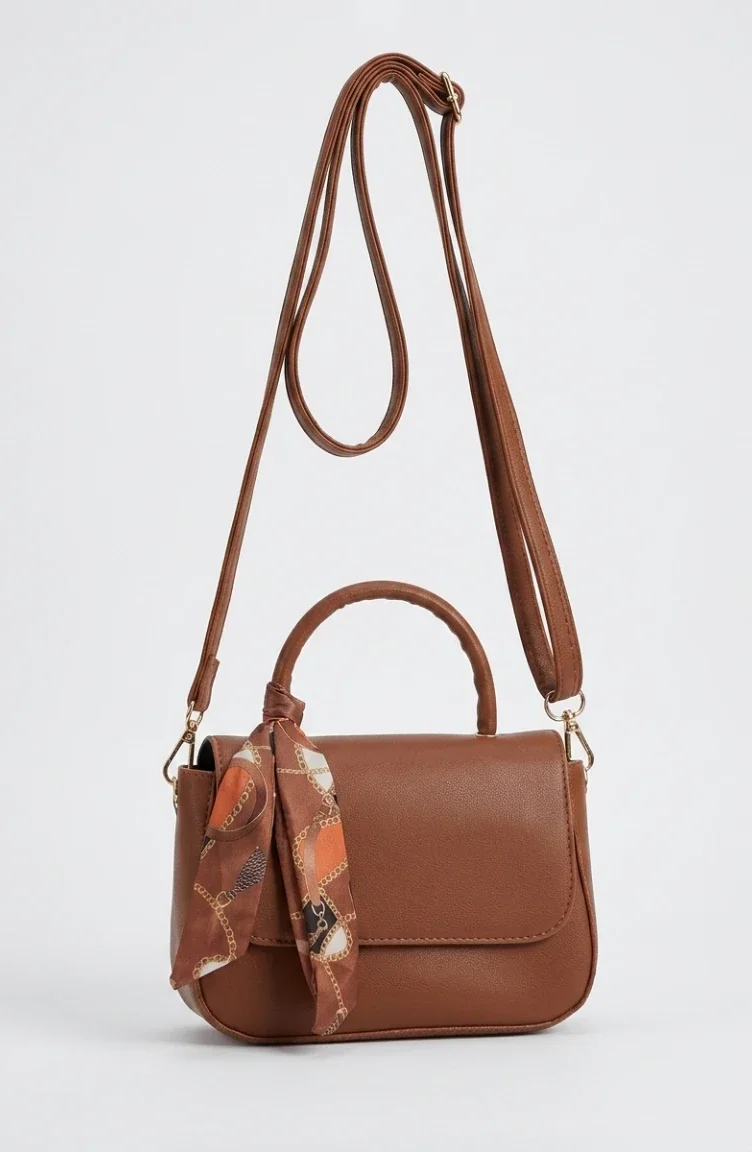Stylish Scarf Detail Faux Leather Shoulder Bag 4044-08 Tan 4044-08