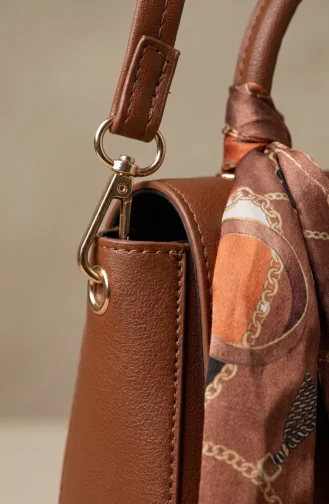 Stylish Scarf Detail Faux Leather Shoulder Bag 4044-08 Tan 4044-08