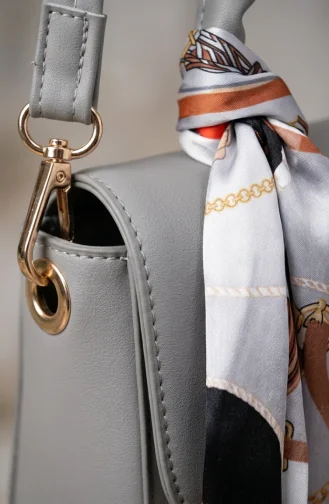 Stylish Scarf Detail Faux Leather Shoulder Bag 4044-09 Grey 4044-09