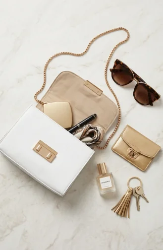 Chain Strap Textured Shoulder Bag 4050-01 White 4050-01