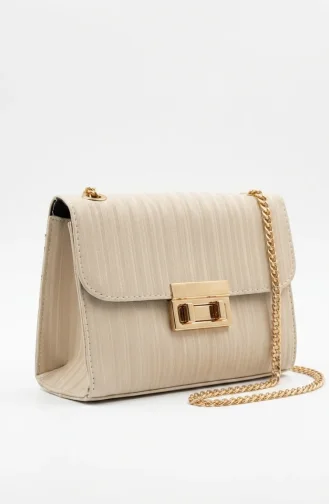 Chain Strap Textured Shoulder Bag 4050-04 Beige 4050-04