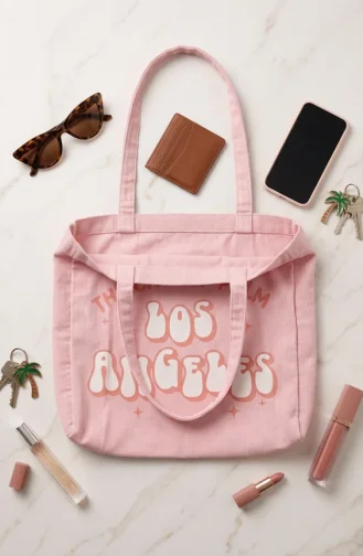Printed Canvas Shoulder Bag 4065-01 Powder Pink 4065-01