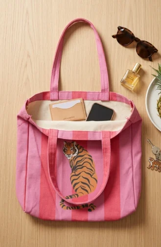 Printed Canvas Shoulder Bag 4065A-01 Pink 4065A-01