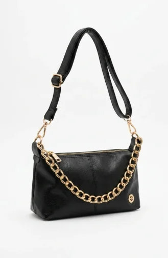 Schultertasche Mit Kettendetail In Lederoptik 4005-04 Schwarz 4005-04