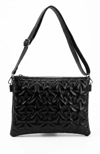 Star Embossed Leather Shoulder Bag 4013-01 Black 4013-01