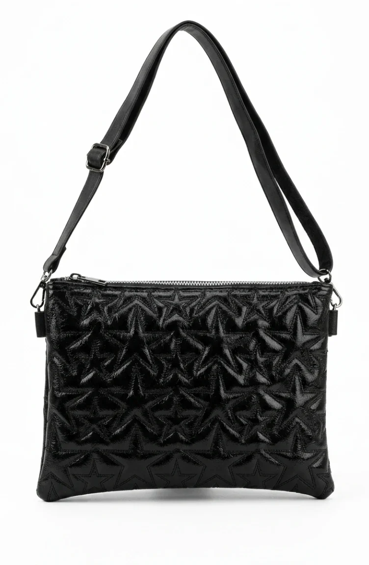 Star Embossed Leather Shoulder Bag 4013-01 Black 4013-01