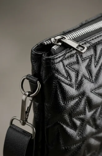 Star Embossed Leather Shoulder Bag 4013-01 Black 4013-01