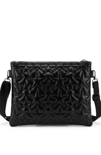 Star Embossed Leather Shoulder Bag 4013-01 Black 4013-01