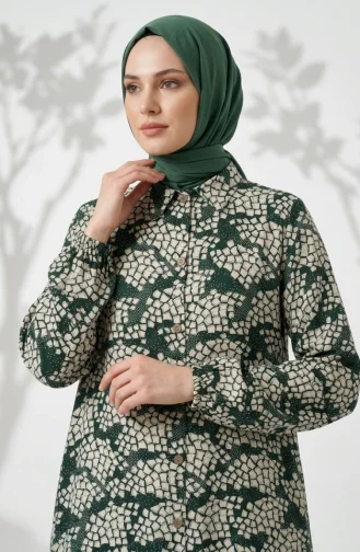 Viscose Fabric Tunic And Pants Two-Piece Hijab Set 0367-01 Emerald Green 0367-01