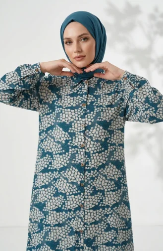 Viscose Fabric Tunic And Pants Two-Piece Hijab Set 0367-02 Petrol 0367-02