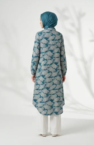 Viscose Fabric Tunic And Pants Two-Piece Hijab Set 0367-02 Petrol 0367-02