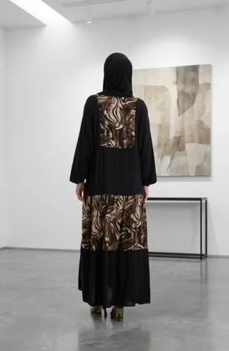 Elastic Sleeve Patterned Dress 2078-01 Black 2078-01