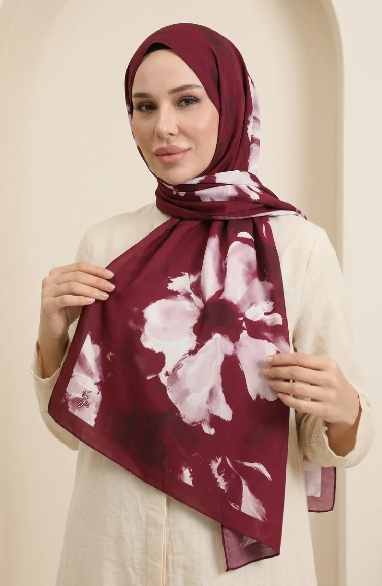وشاح ناعم منقوش 70377-02 بورغندي 70377-02
