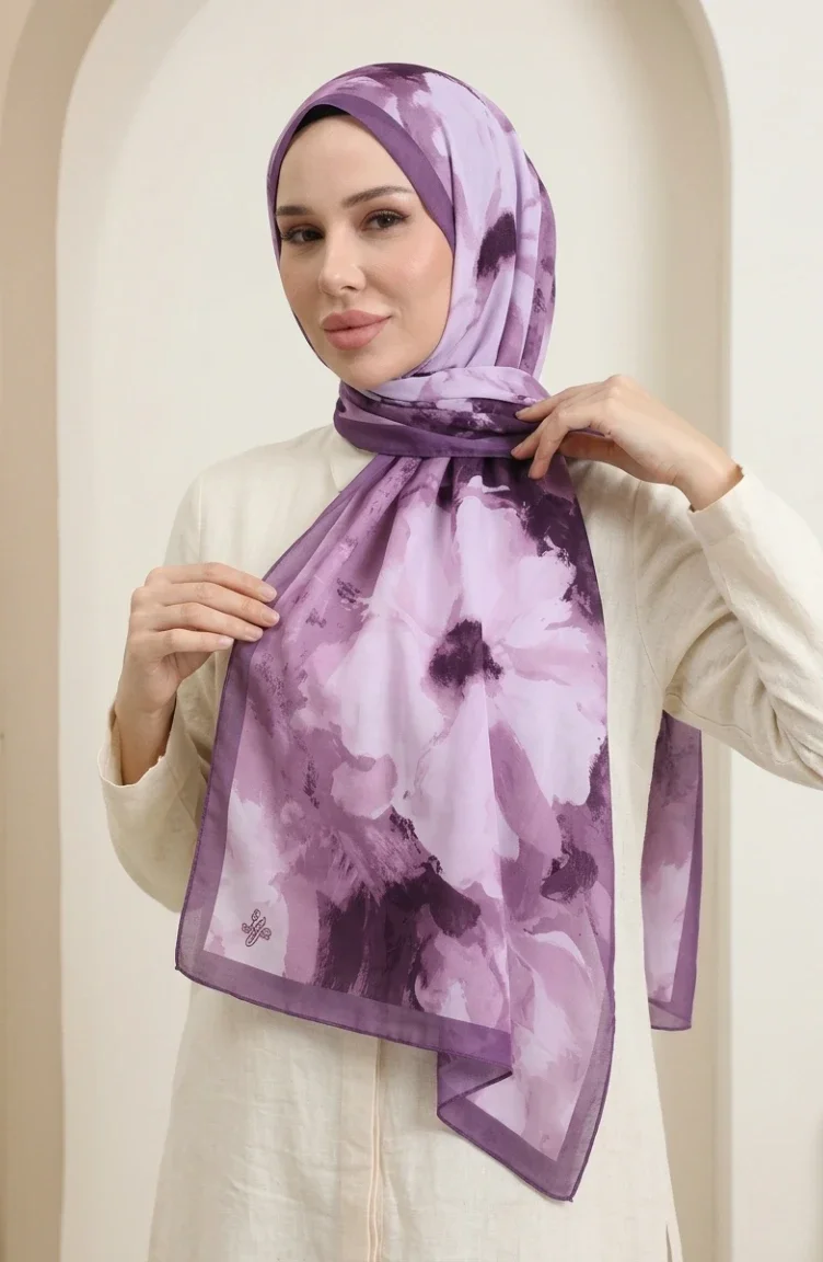 وشاح ناعم منقوش 70377-04 لون لافندر 70377-04