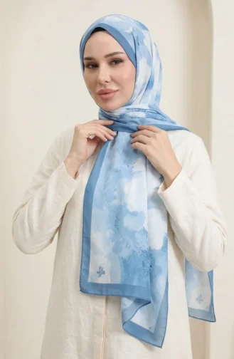 وشاح ناعم منقوش 70377-10 لون نيلي 70377-10
