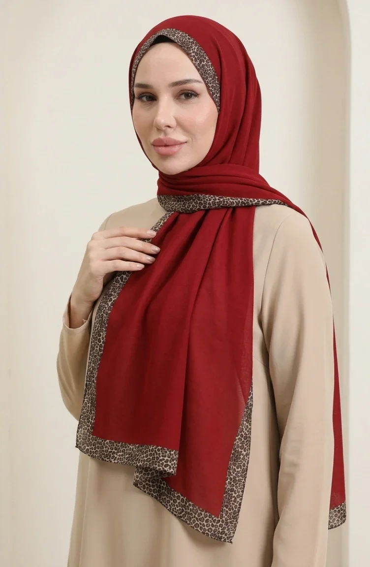 وشاح بلون العنبر بنقشة جلد النمر 70381-04 لون عنابي فاتح 70381-04
