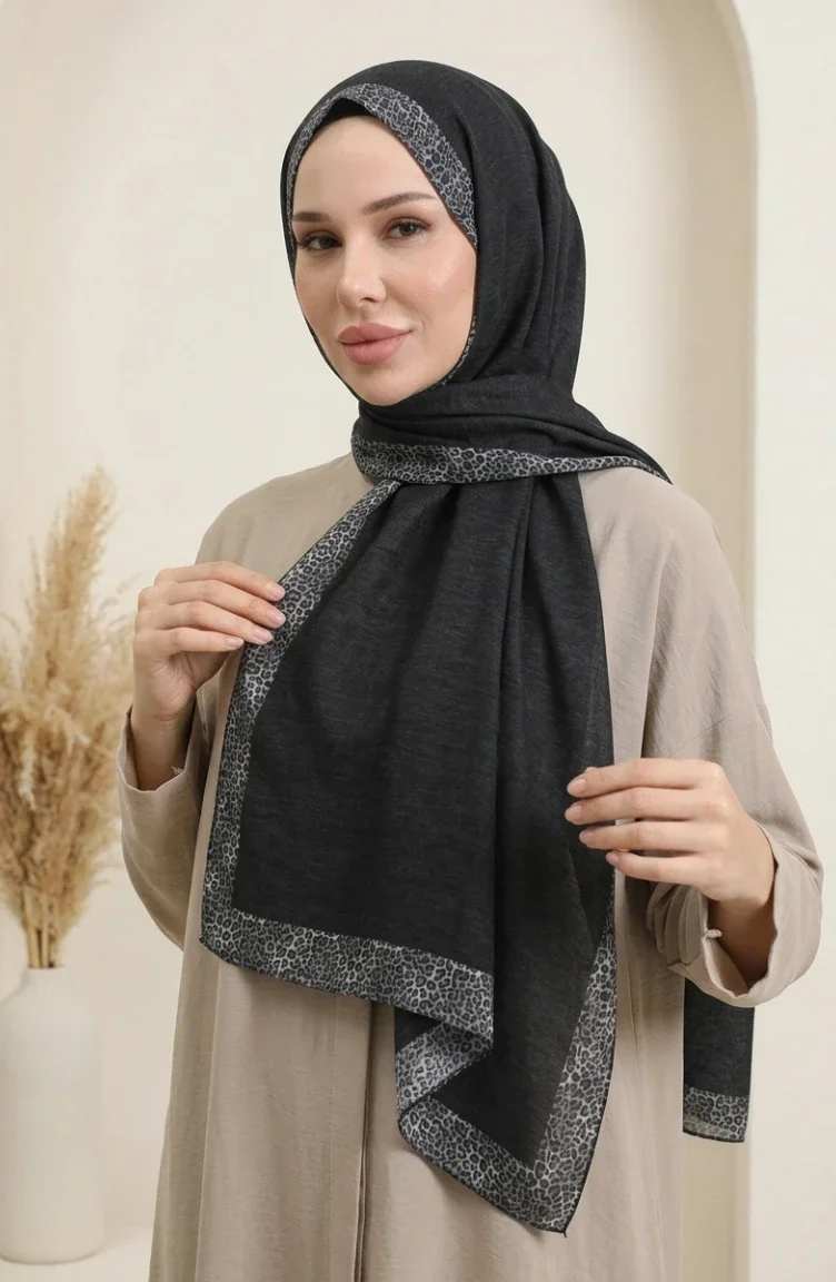 Leopardenmuster-Schal In Bernstein 70381-07 Schwarz Grau 70381-07