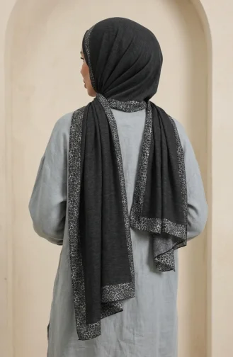 Leopardenmuster-Schal In Bernstein 70381-07 Schwarz Grau 70381-07