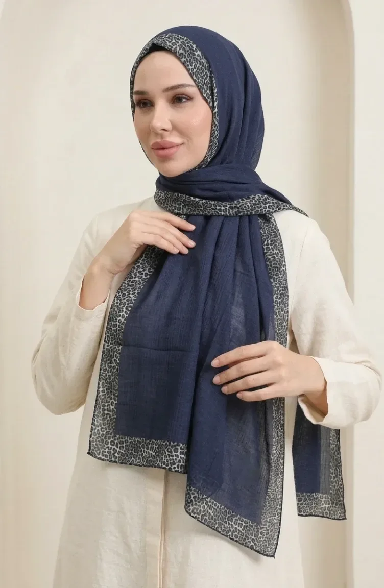 Leopard Print Amber Scarf 70381-08 Navy Blue 70381-08
