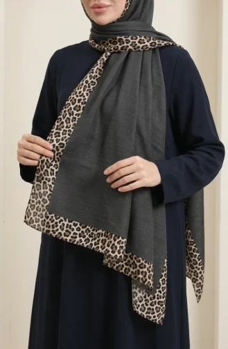 Leopar Desen kehribar Şal 70381-09 Siyah Gold