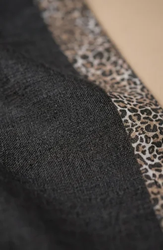 Leopar Desen kehribar Şal 70381-09 Siyah Gold